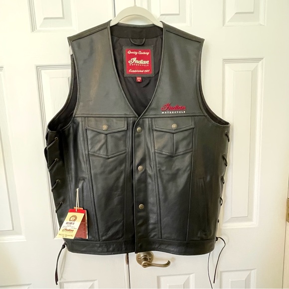 NWT Indian Motorcycle Black Leather Moto Westetn Vest - Picture 11 of 15